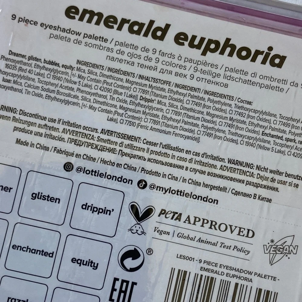 TWO Lottie London Eyeshadow Palettes Available- Both Emerald Euphoria W/9 Shades